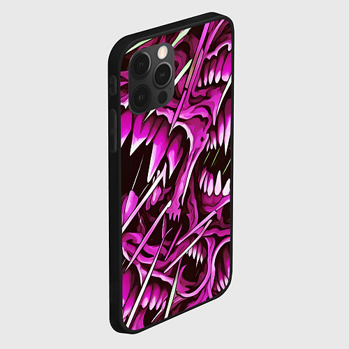 Чехол iPhone 12 Pro Розовые кислотные клыки / 3D-Черный – фото 2