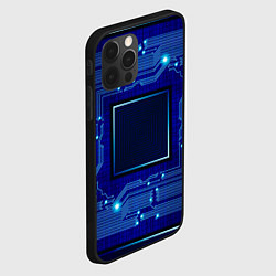 Чехол для iPhone 12 Pro Технический синий паттерн, цвет: 3D-черный — фото 2