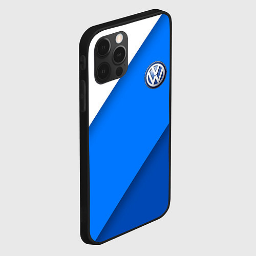 Чехол iPhone 12 Pro Volkswagen - голубые линии / 3D-Черный – фото 2