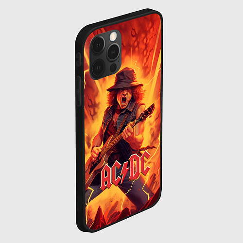 Чехол iPhone 12 Pro ACDC rock music fire / 3D-Черный – фото 2