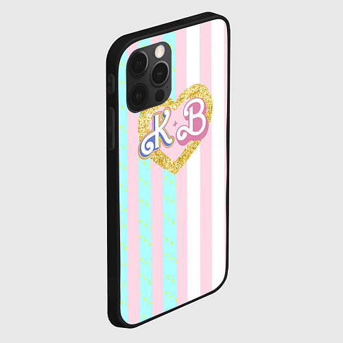 Чехол iPhone 12 Pro Кен плюс Барби: сплит розовых и голубых полосок / 3D-Черный – фото 2