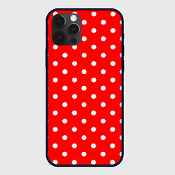 Чехол для iPhone 12 Pro Белый горошек на красном, цвет: 3D-черный