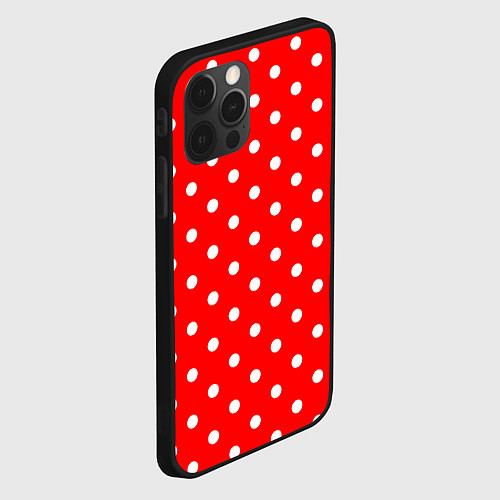 Чехол iPhone 12 Pro Белый горошек на красном / 3D-Черный – фото 2