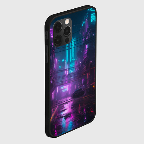 Чехол iPhone 12 Pro Неоновый город киберпанк / 3D-Черный – фото 2