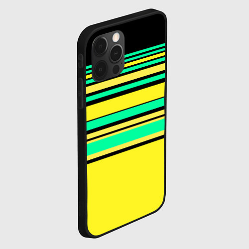 Чехол iPhone 12 Pro Разноцветный черно желтый с зеленым полосатый узор / 3D-Черный – фото 2