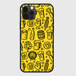 Чехол для iPhone 12 Pro Пиво и аксессуары - жёлтый, цвет: 3D-черный