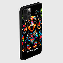 Чехол для iPhone 12 Pro Такса с цветами и узорами, цвет: 3D-черный — фото 2