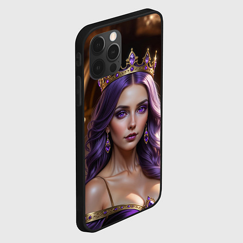 Чехол iPhone 12 Pro Девушка с фиолетовыми волосами в короне / 3D-Черный – фото 2