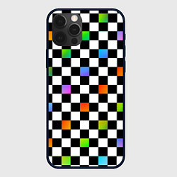 Чехол для iPhone 12 Pro Черно-бело-радужная клетка, цвет: 3D-черный