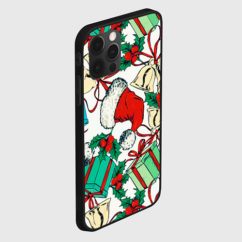 Чехол iPhone 12 Pro Узор с новогодними падарками / 3D-Черный – фото 2