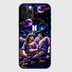 Чехол для iPhone 12 Pro BTS на фоне космоса, цвет: 3D-черный