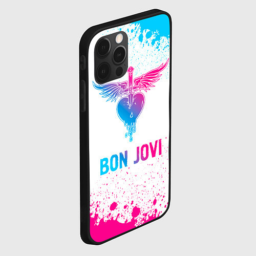 Чехол iPhone 12 Pro Bon Jovi neon gradient style / 3D-Черный – фото 2