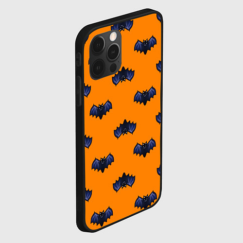 Чехол iPhone 12 Pro Летучие мыши - паттерн оранжевый / 3D-Черный – фото 2