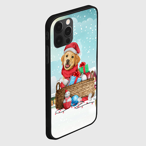 Чехол iPhone 12 Pro Пес в новогодних подарках / 3D-Черный – фото 2