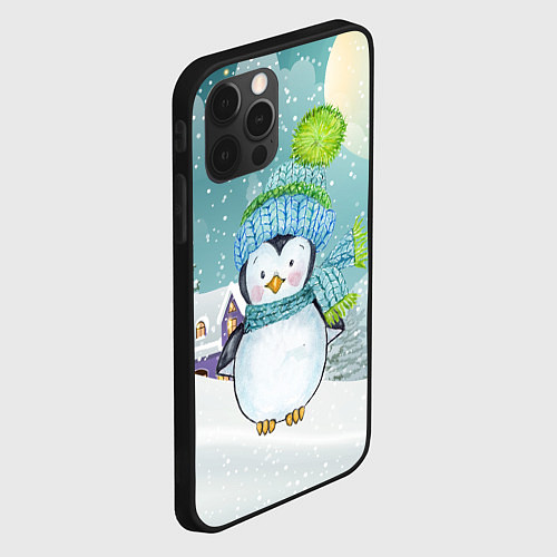 Чехол iPhone 12 Pro Новогодний пингвин / 3D-Черный – фото 2