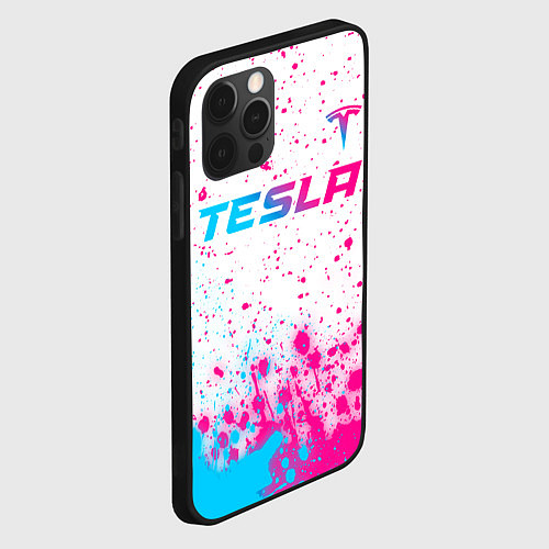 Чехол iPhone 12 Pro Tesla neon gradient style: символ сверху / 3D-Черный – фото 2