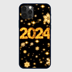 Чехол для iPhone 12 Pro Новый 2024 год - золотые снежинки, цвет: 3D-черный
