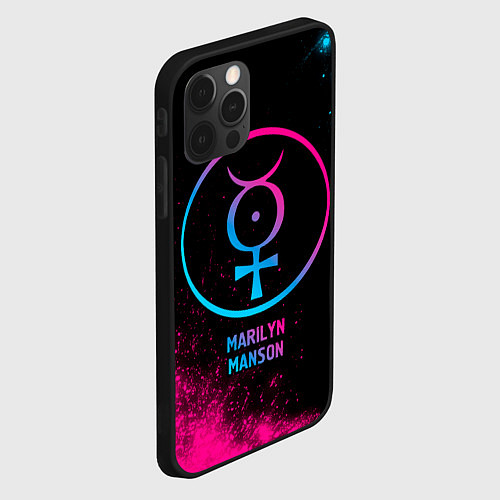 Чехол iPhone 12 Pro Marilyn Manson - neon gradient / 3D-Черный – фото 2