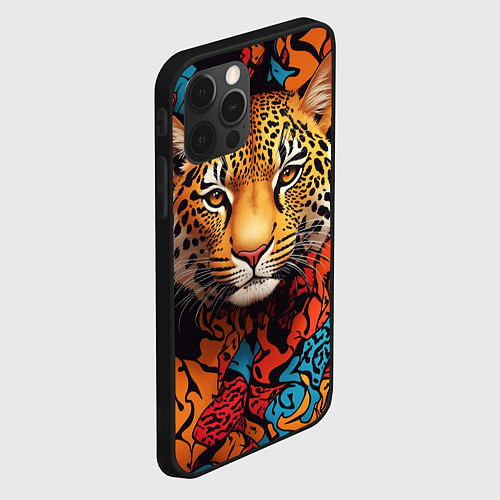Чехол iPhone 12 Pro Леопард с африканскими узорами / 3D-Черный – фото 2