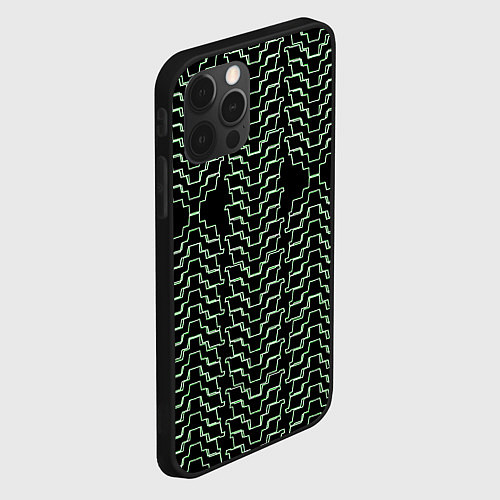 Чехол iPhone 12 Pro Неоновая кибер-кольчуга зелёная / 3D-Черный – фото 2