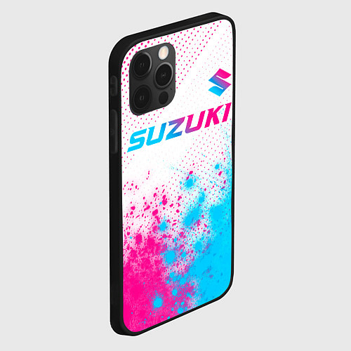 Чехол iPhone 12 Pro Suzuki neon gradient style: символ сверху / 3D-Черный – фото 2