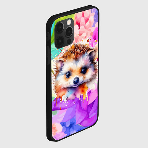 Чехол iPhone 12 Pro Ежик в цветах / 3D-Черный – фото 2