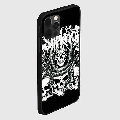 Чехол iPhone 12 Pro Slipknot и черепушки / 3D-Черный – фото 2