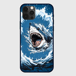 Чехол для iPhone 12 Pro Морда акулы в воде, цвет: 3D-черный