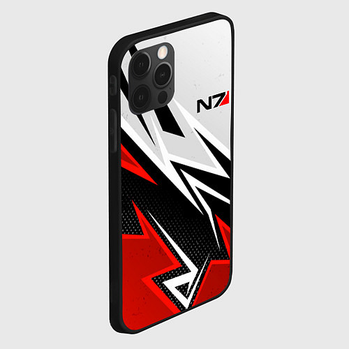 Чехол iPhone 12 Pro N7 mass effect - white and red / 3D-Черный – фото 2