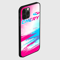 Чехол для iPhone 12 Pro Chery neon gradient style: символ сверху, цвет: 3D-черный — фото 2