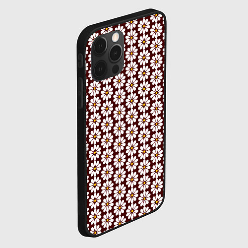 Чехол iPhone 12 Pro Белые ромашки на бордовом / 3D-Черный – фото 2