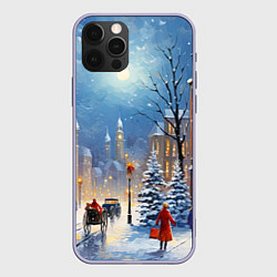 Чехол для iPhone 12 Pro Новогодний городской пейзаж, цвет: 3D-светло-сиреневый