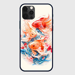 Чехол для iPhone 12 Pro Золотые бойцовые рыбки, цвет: 3D-черный