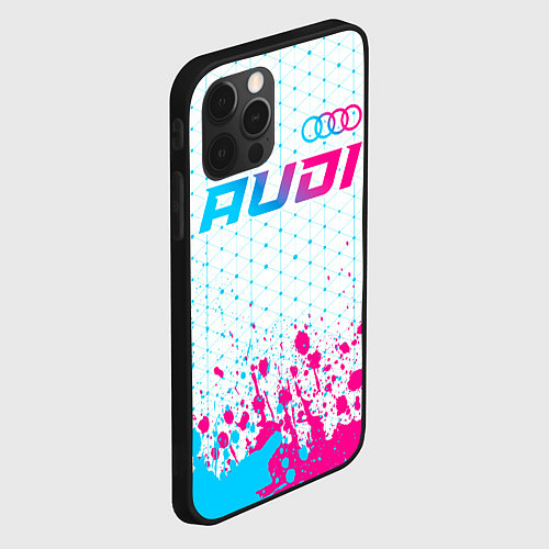 Чехол iPhone 12 Pro Audi neon gradient style: символ сверху / 3D-Черный – фото 2