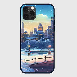 Чехол для iPhone 12 Pro Зимний большой город, цвет: 3D-черный