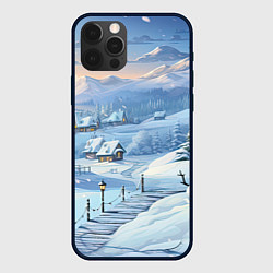 Чехол для iPhone 12 Pro Новогодний дворик со снеговиком, цвет: 3D-черный