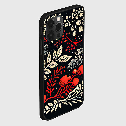 Чехол iPhone 12 Pro Новогодние узоры и рябина / 3D-Черный – фото 2