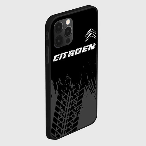Чехол iPhone 12 Pro Citroen speed на темном фоне со следами шин посере / 3D-Черный – фото 2