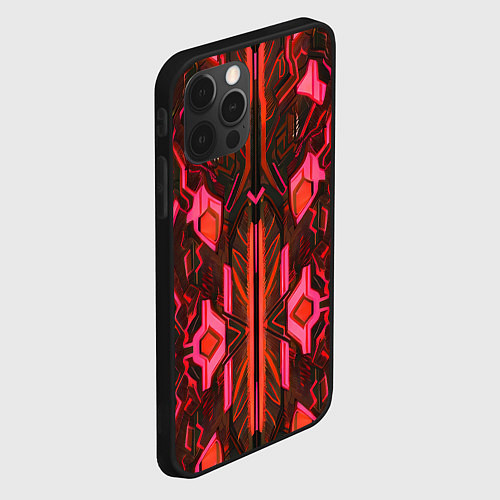 Чехол iPhone 12 Pro Киберпанк неоновая броня красная / 3D-Черный – фото 2