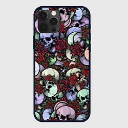 Чехол для iPhone 12 Pro Череп с розами паттерн, цвет: 3D-черный