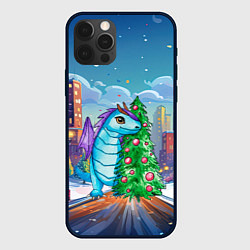 Чехол для iPhone 12 Pro Дракон у новогодней елки, цвет: 3D-черный