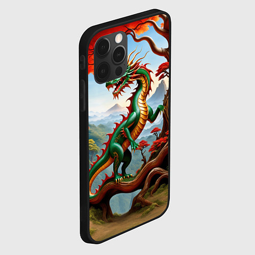 Чехол iPhone 12 Pro Зеленый деревянный дракон / 3D-Черный – фото 2