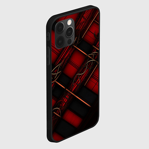 Чехол iPhone 12 Pro Тёмно-красная диагональная клетка / 3D-Черный – фото 2