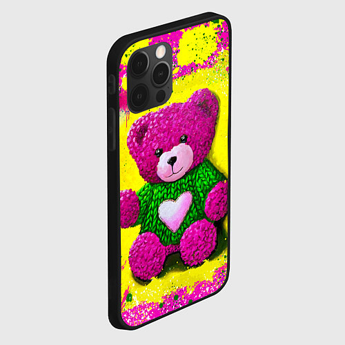 Чехол iPhone 12 Pro Розовый мишка в свитере / 3D-Черный – фото 2