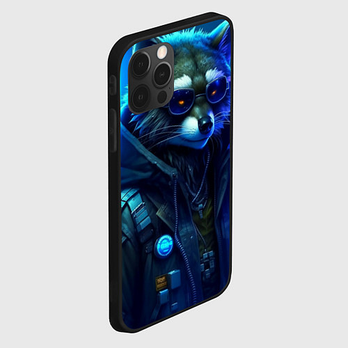 Чехол iPhone 12 Pro Енот киберпанк от ai / 3D-Черный – фото 2