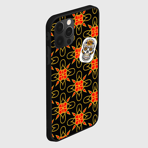 Чехол iPhone 12 Pro Радужный цветочный череп / 3D-Черный – фото 2