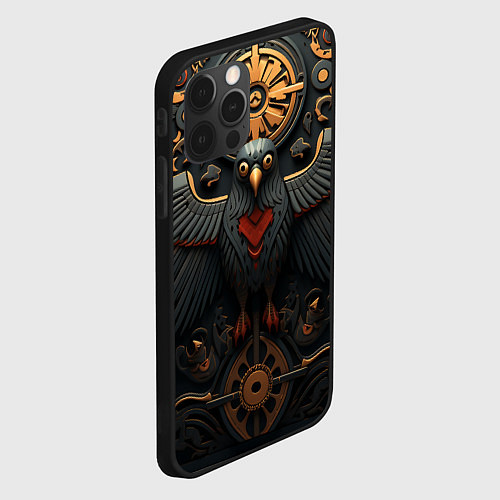 Чехол iPhone 12 Pro Ворон в славянском стиле / 3D-Черный – фото 2