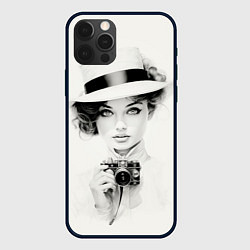 Чехол для iPhone 12 Pro Милая девушка с ретро камерой, цвет: 3D-черный