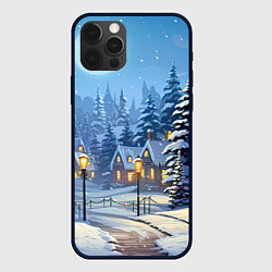 Чехол для iPhone 12 Pro Новогодний зимний городок, цвет: 3D-черный
