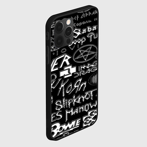 Чехол iPhone 12 Pro Логотипы рок групп металические / 3D-Черный – фото 2